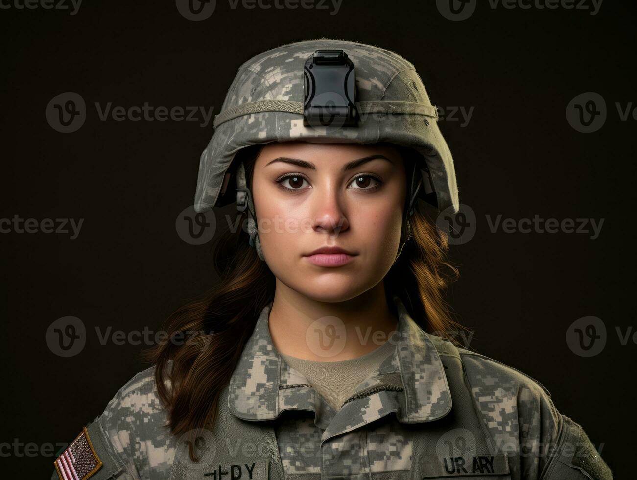 Woman serves as a dedicated and fearless soldier AI Generative photo