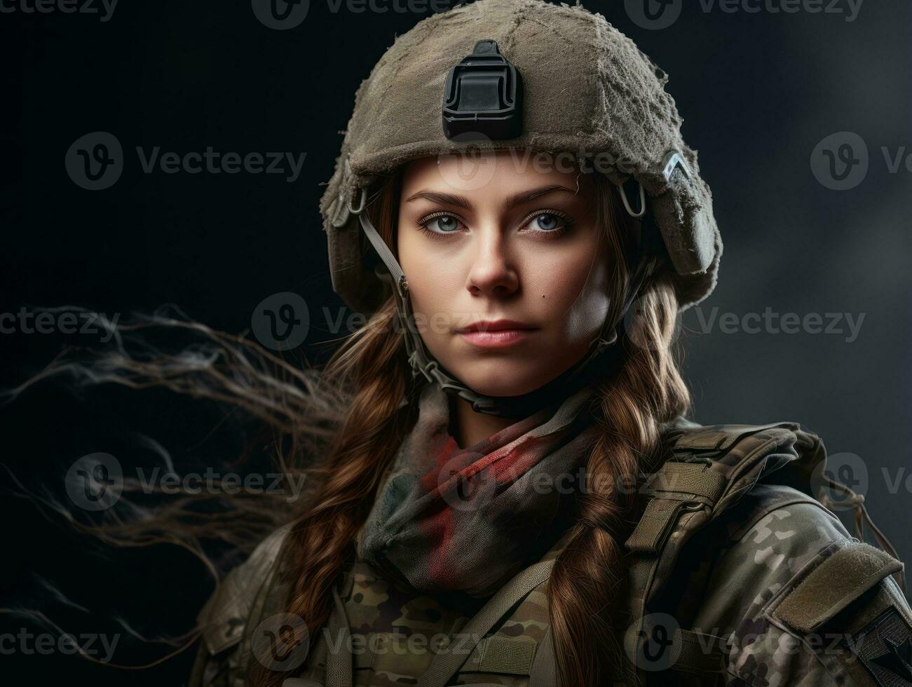 Woman serves as a dedicated and fearless soldier AI Generative photo