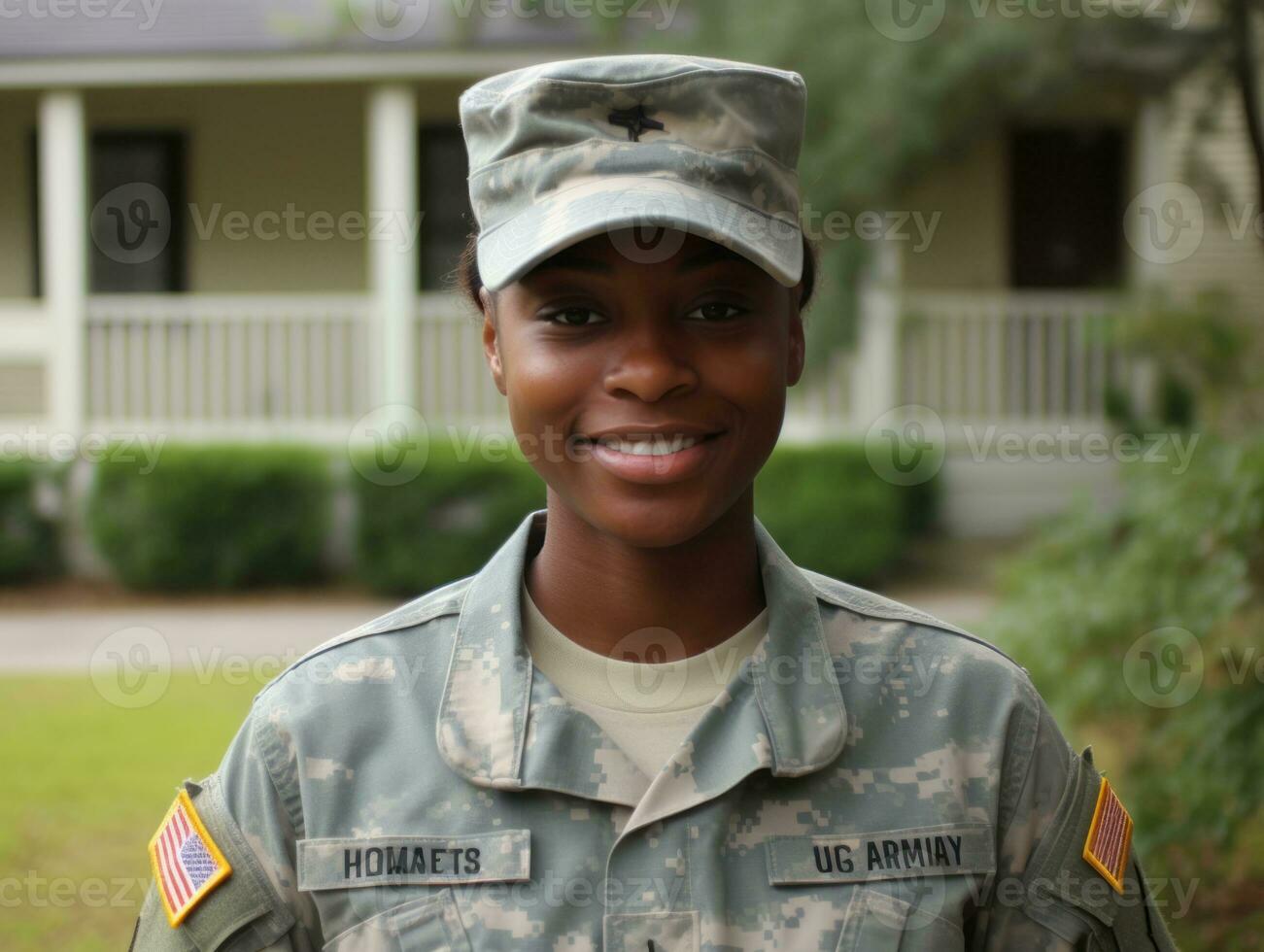 Woman serves as a dedicated and fearless soldier AI Generative photo