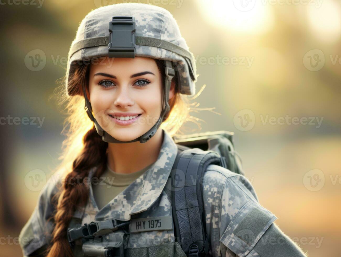 Woman serves as a dedicated and fearless soldier AI Generative photo