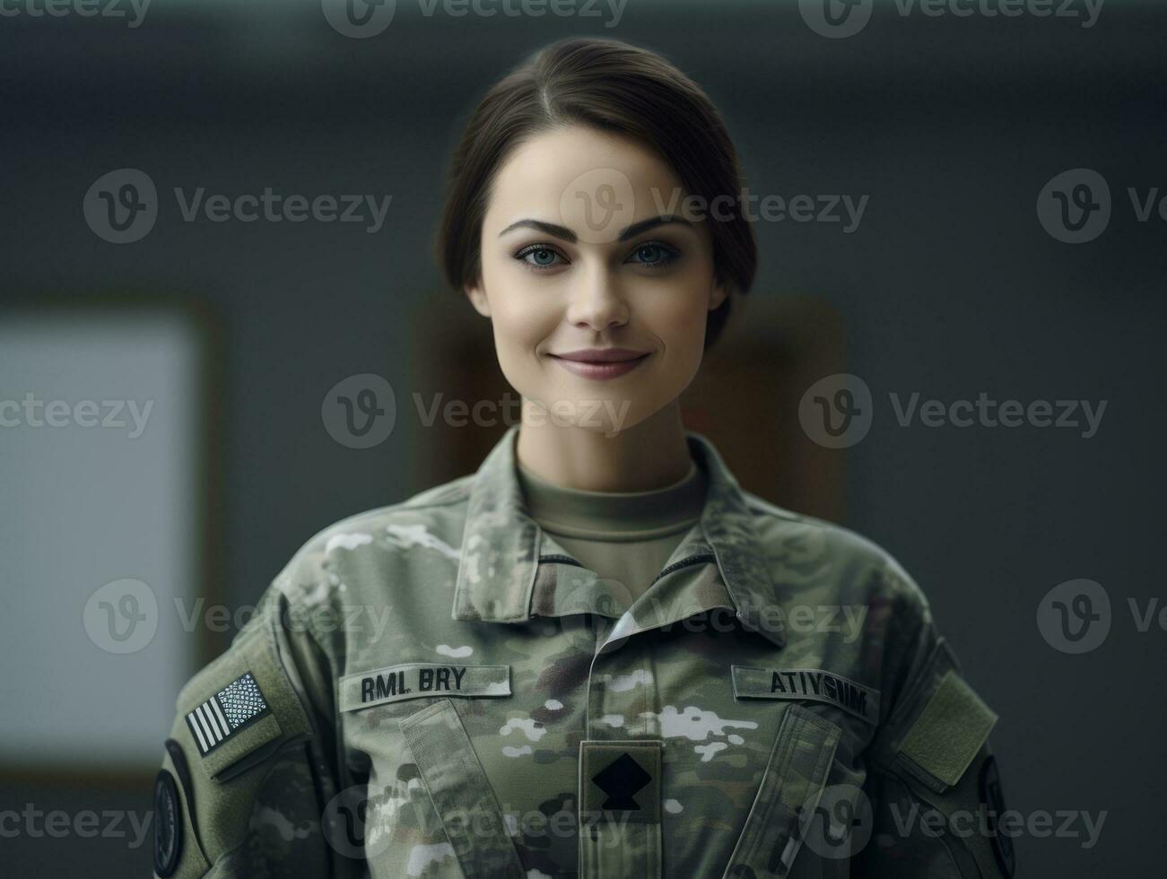 Woman serves as a dedicated and fearless soldier AI Generative photo