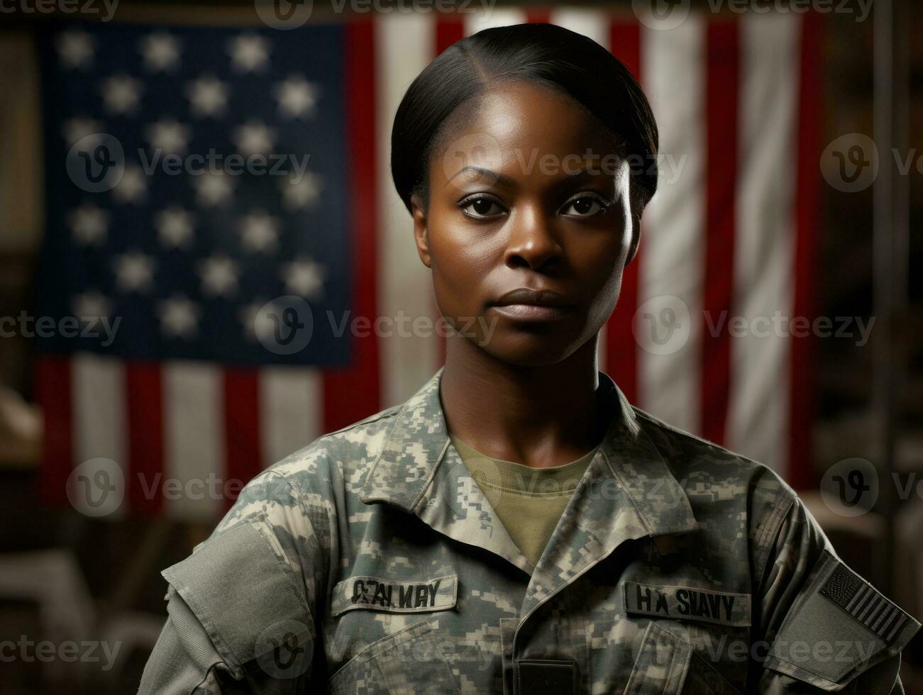 Woman serves as a dedicated and fearless soldier AI Generative photo