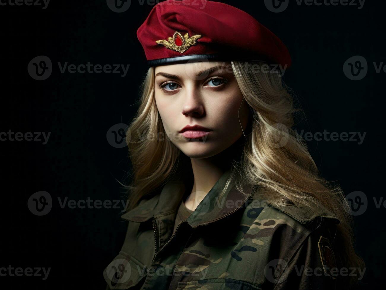 Woman serves as a dedicated and fearless soldier AI Generative photo
