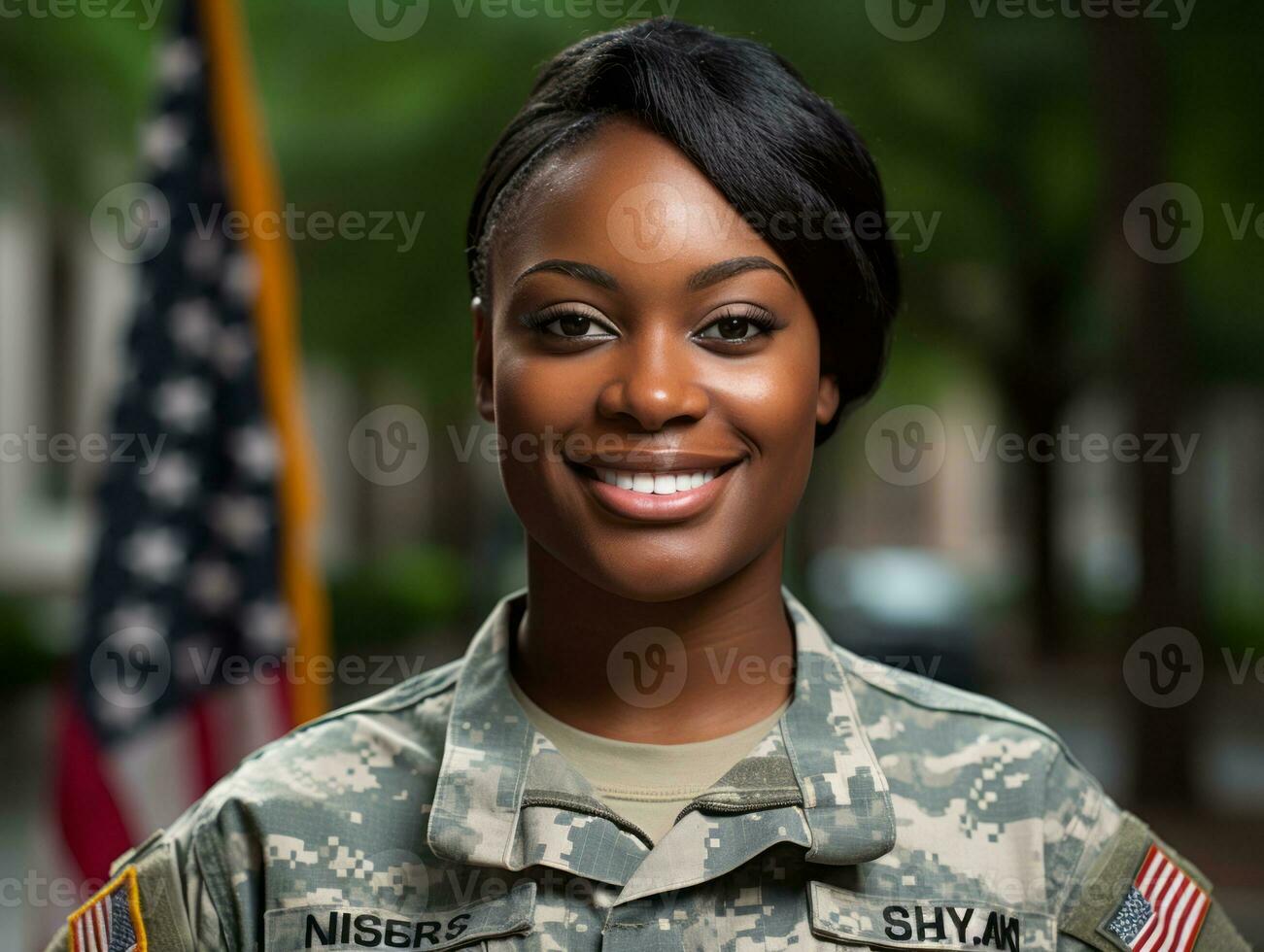 Woman serves as a dedicated and fearless soldier AI Generative photo