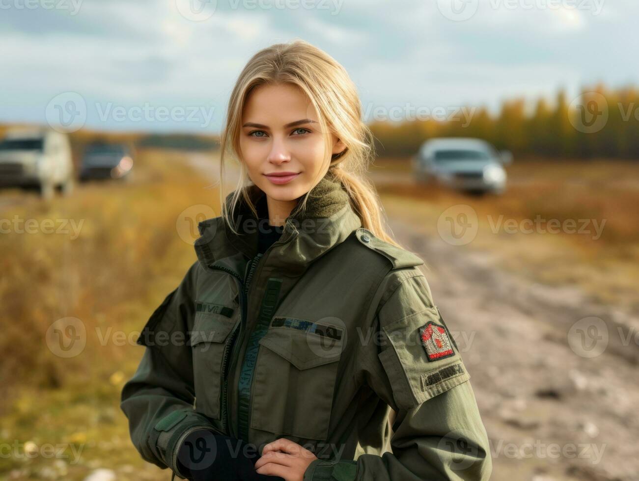 Woman serves as a dedicated and fearless soldier AI Generative photo