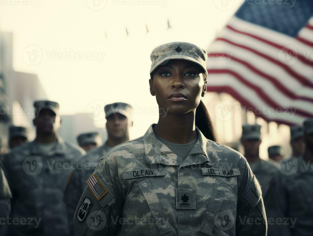 Woman serves as a dedicated and fearless soldier AI Generative photo