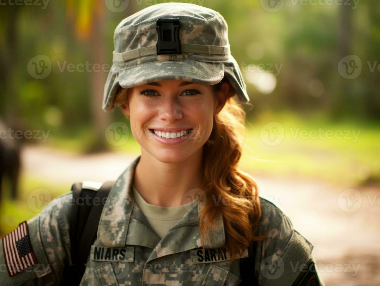 Woman serves as a dedicated and fearless soldier AI Generative photo