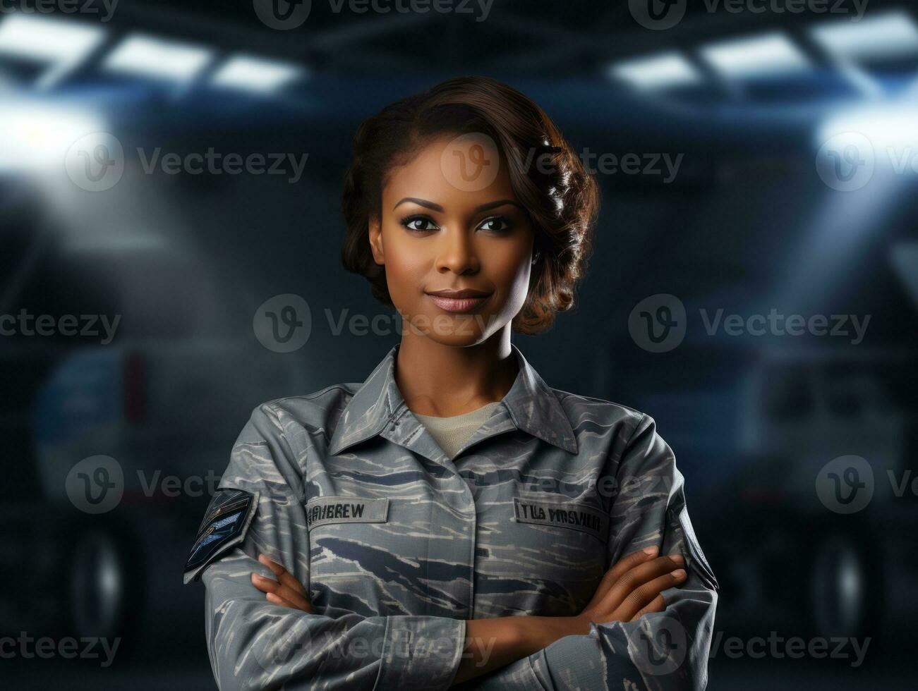 Woman serves as a dedicated and fearless soldier AI Generative photo