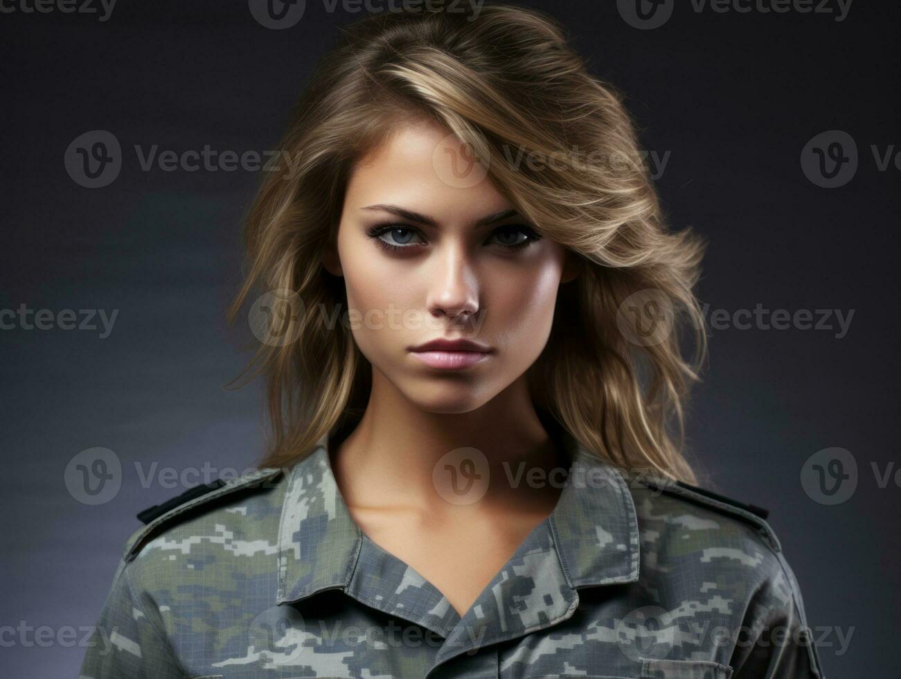 Woman serves as a dedicated and fearless soldier AI Generative photo