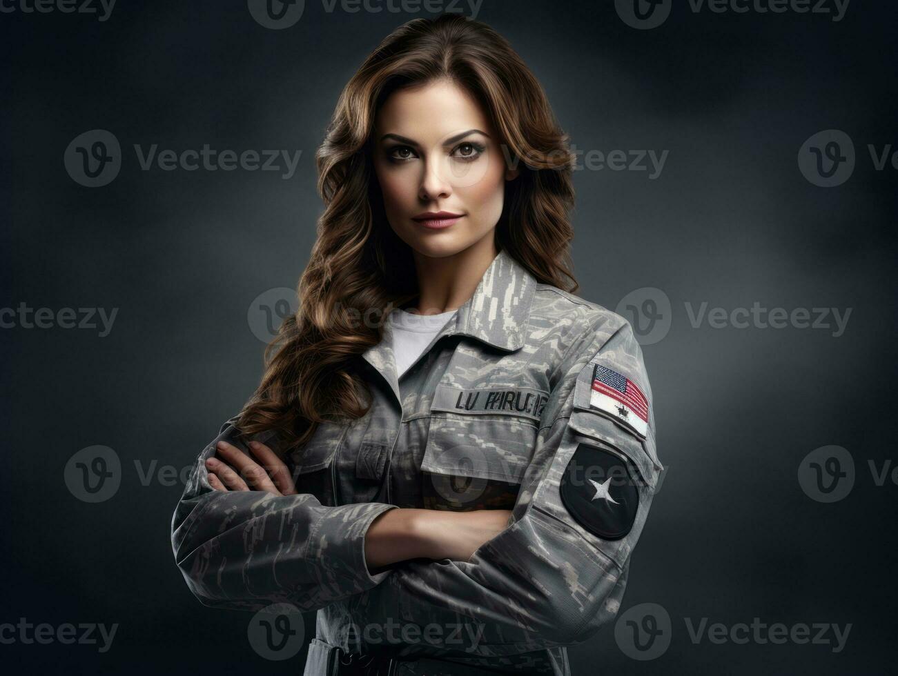 Woman serves as a dedicated and fearless soldier AI Generative photo