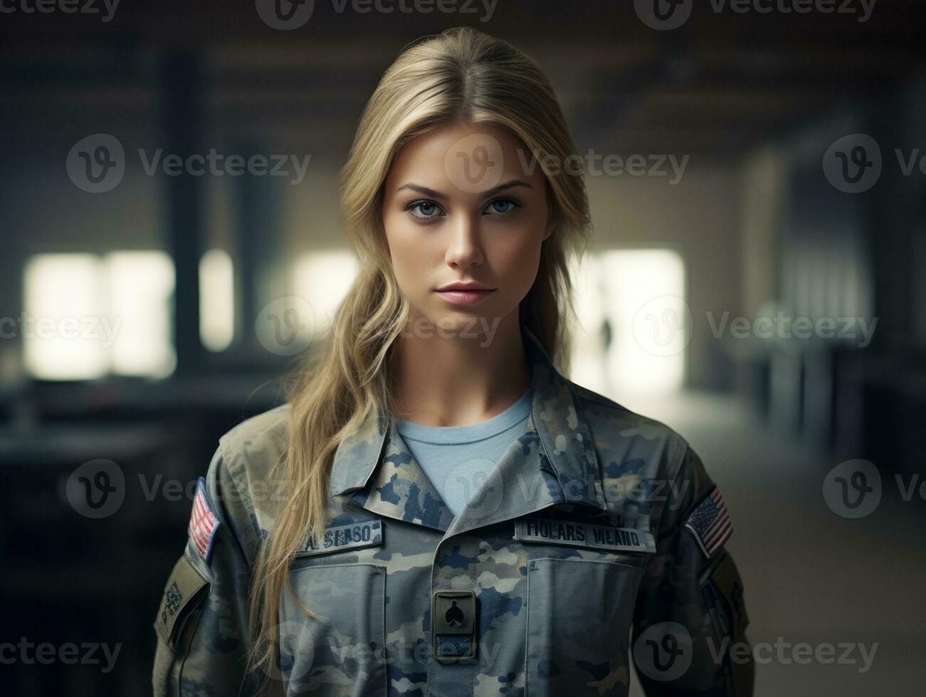 mujer sirve como un dedicado y audaz soldado ai generativo foto