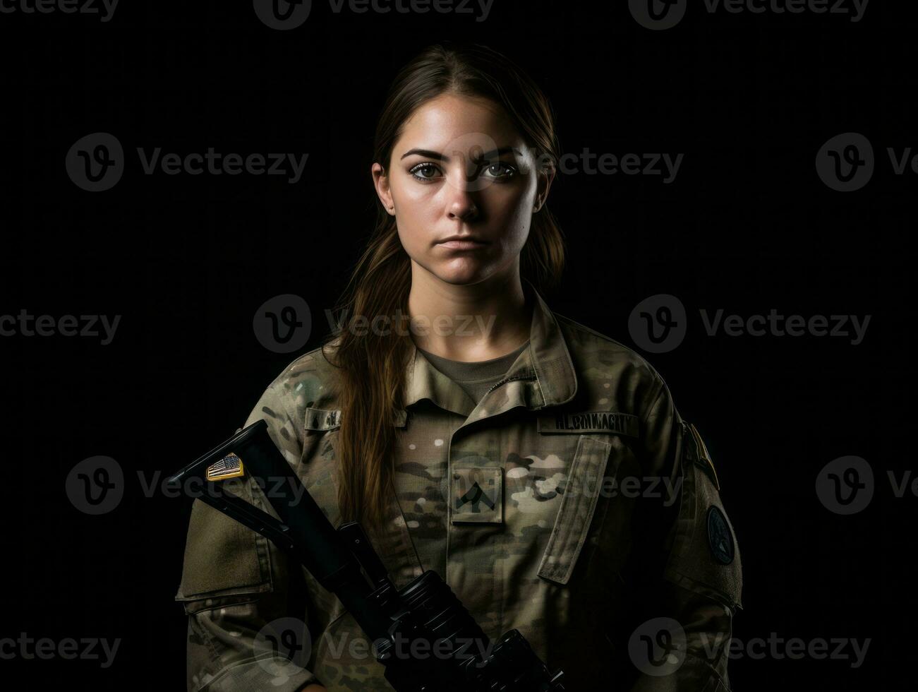 Woman serves as a dedicated and fearless soldier AI Generative photo