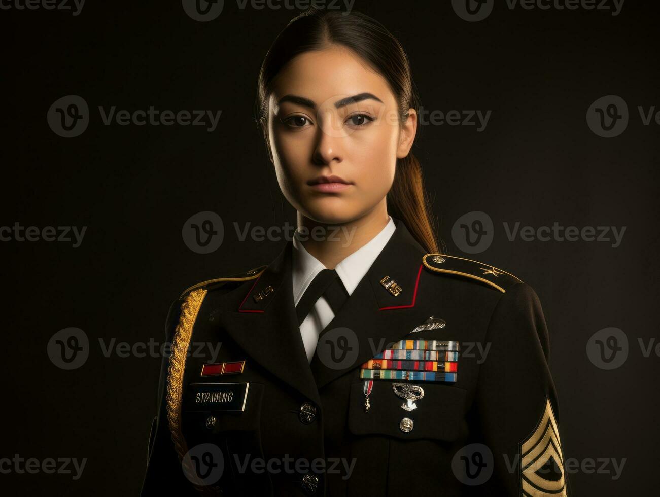 Woman serves as a dedicated and fearless soldier AI Generative photo