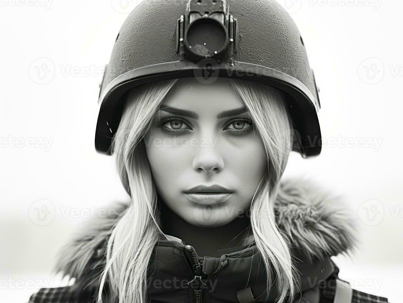 Woman serves as a dedicated and fearless soldier AI Generative photo