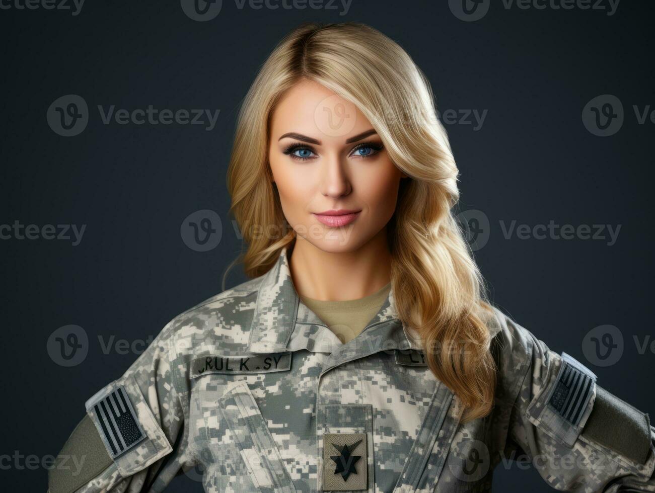 Woman serves as a dedicated and fearless soldier AI Generative photo