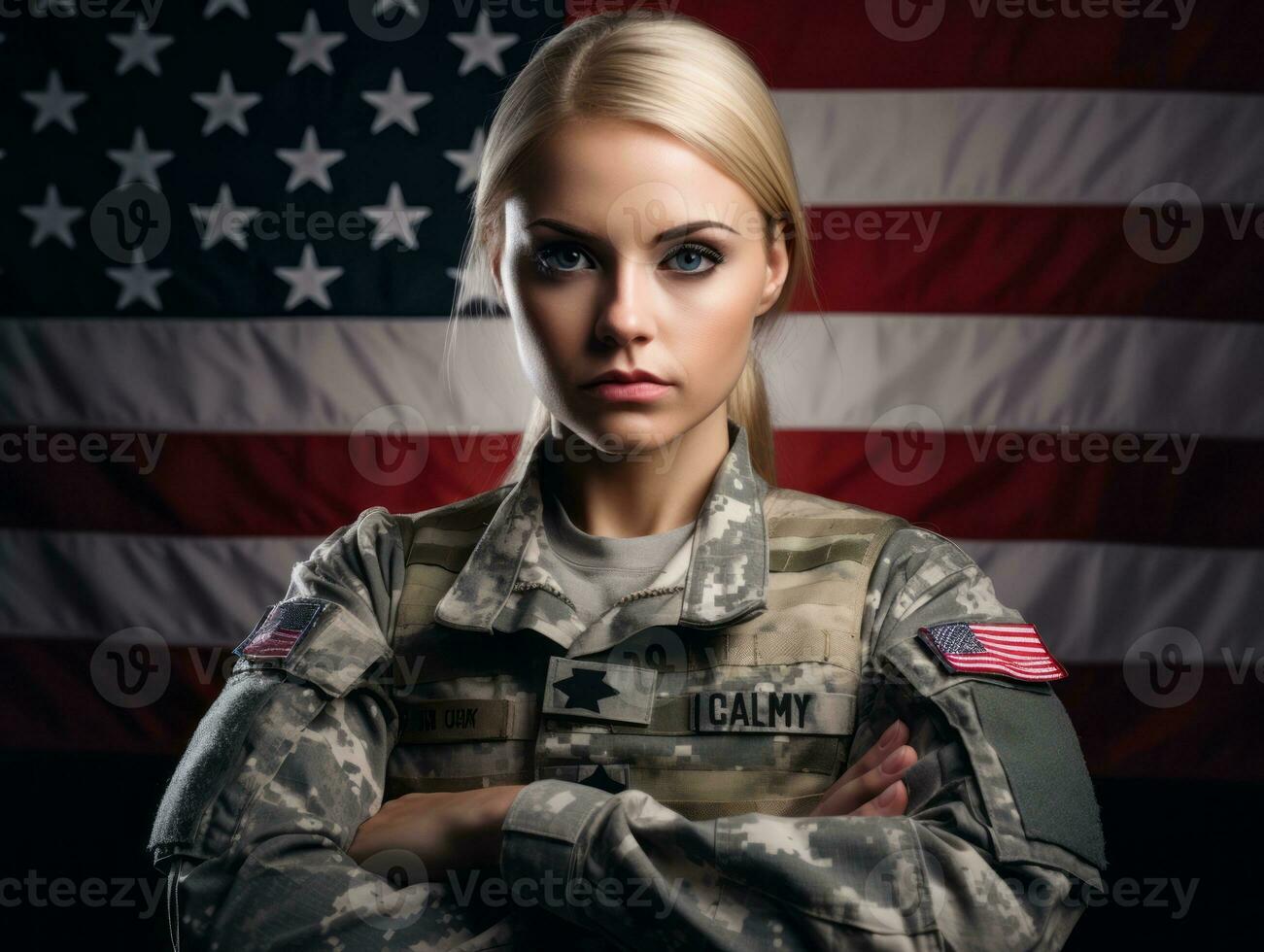 Woman serves as a dedicated and fearless soldier AI Generative photo