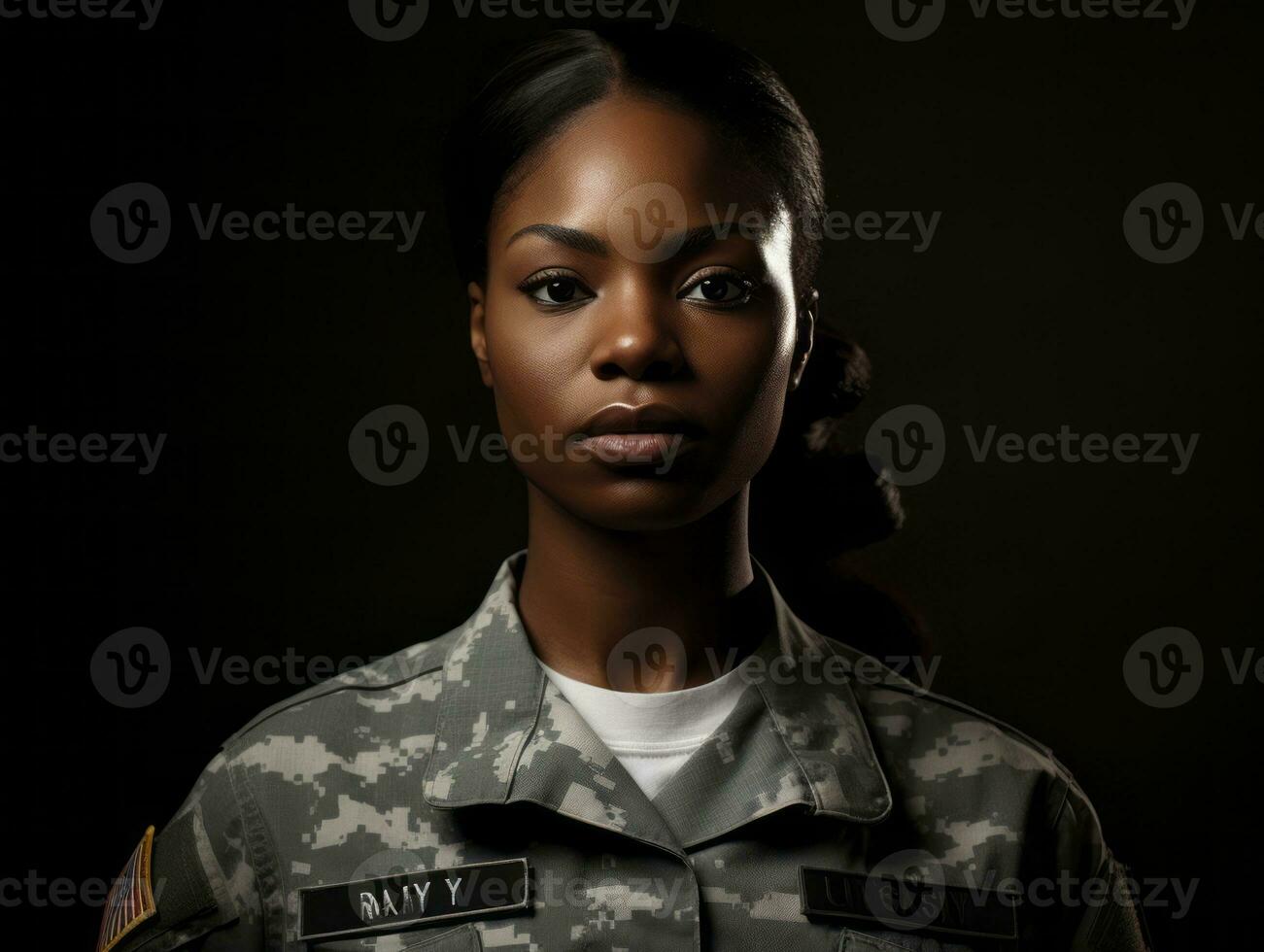 Woman serves as a dedicated and fearless soldier AI Generative photo
