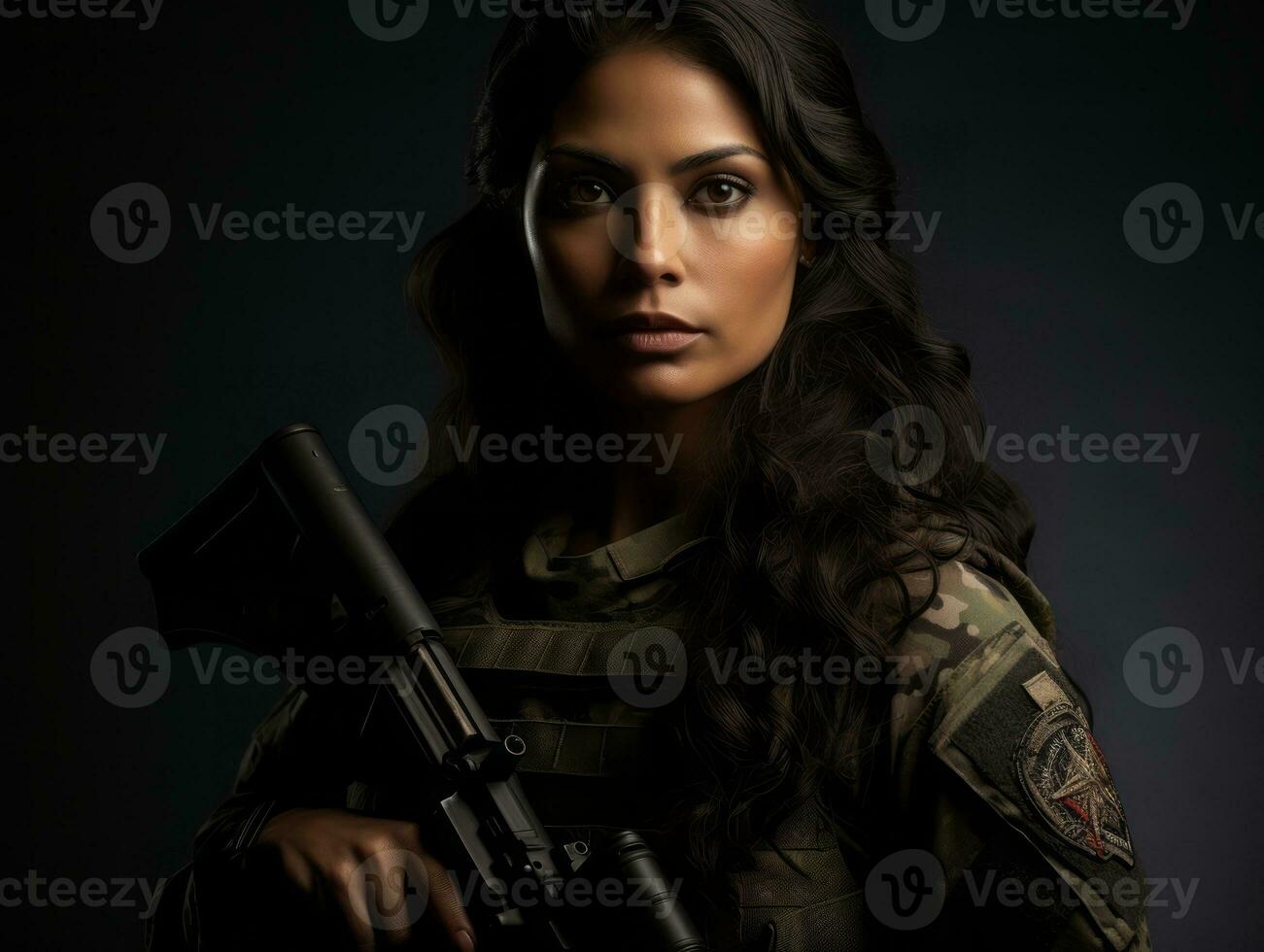 Woman serves as a dedicated and fearless soldier AI Generative photo