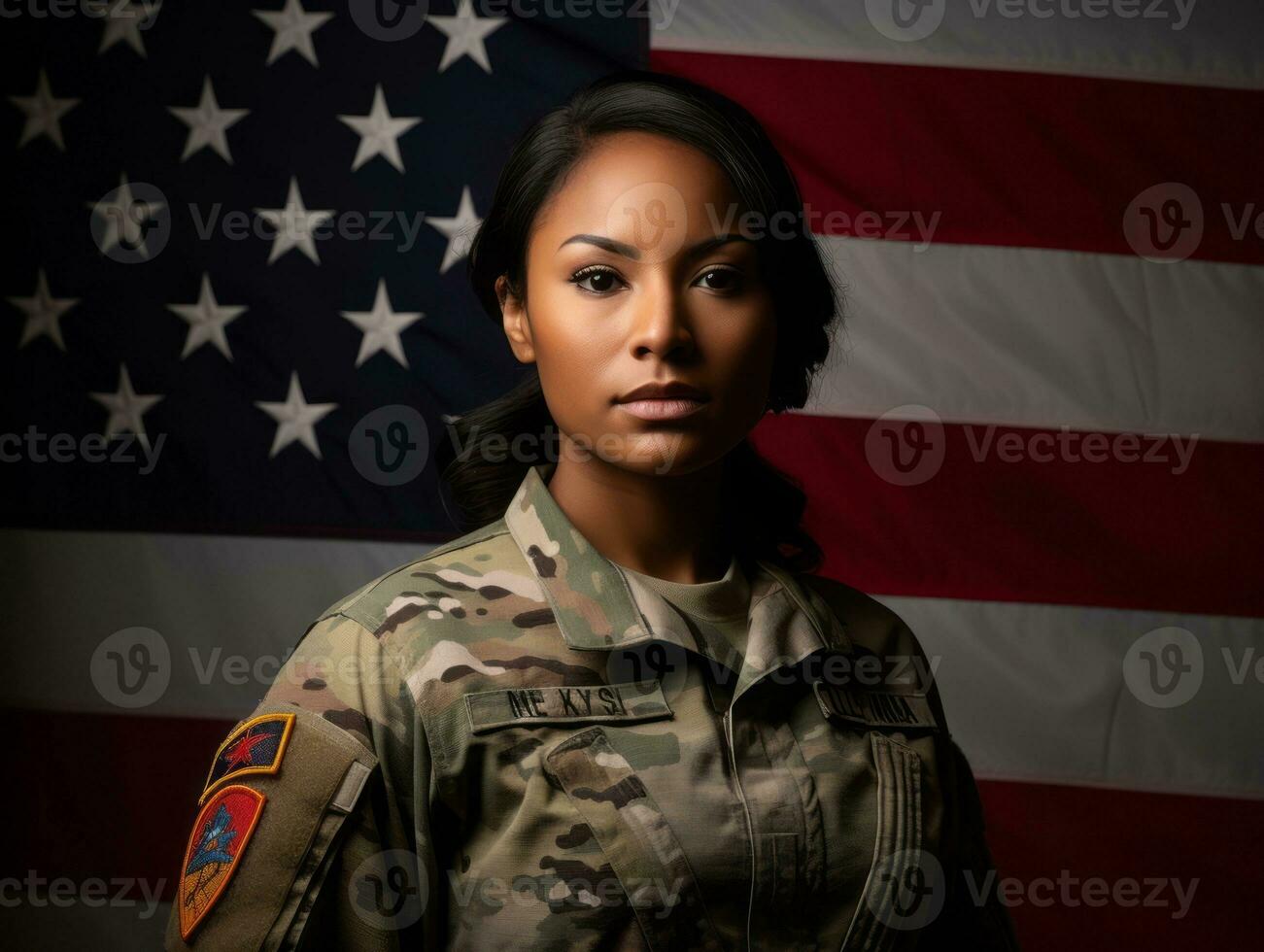 Woman serves as a dedicated and fearless soldier AI Generative photo