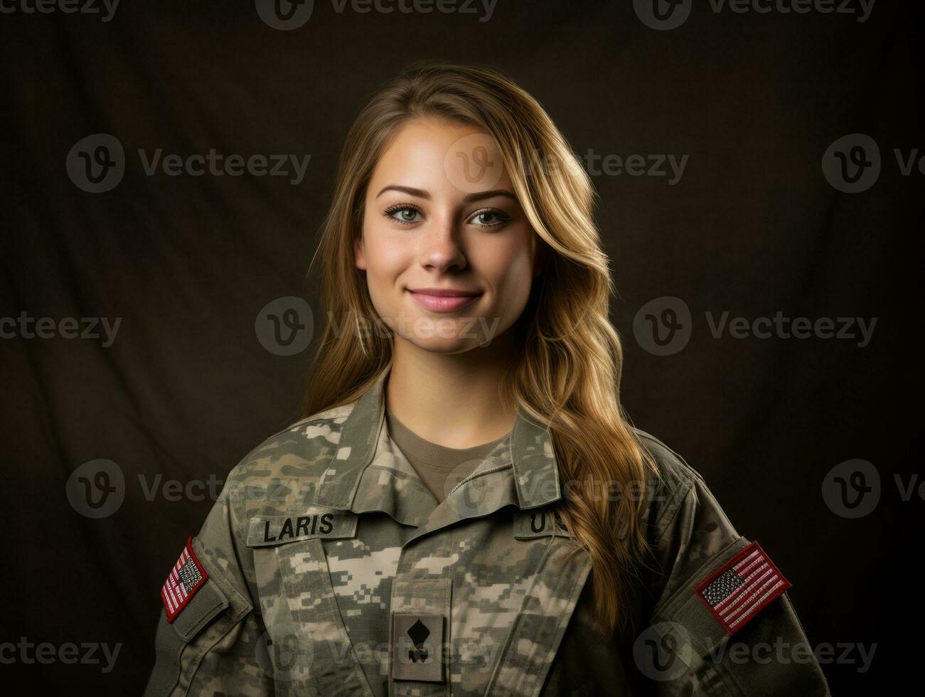 Woman serves as a dedicated and fearless soldier AI Generative photo