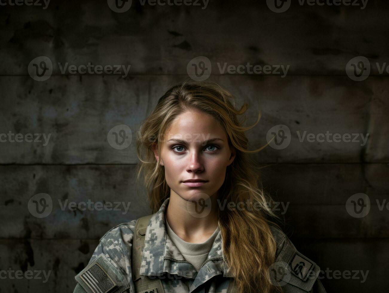 Woman serves as a dedicated and fearless soldier AI Generative photo