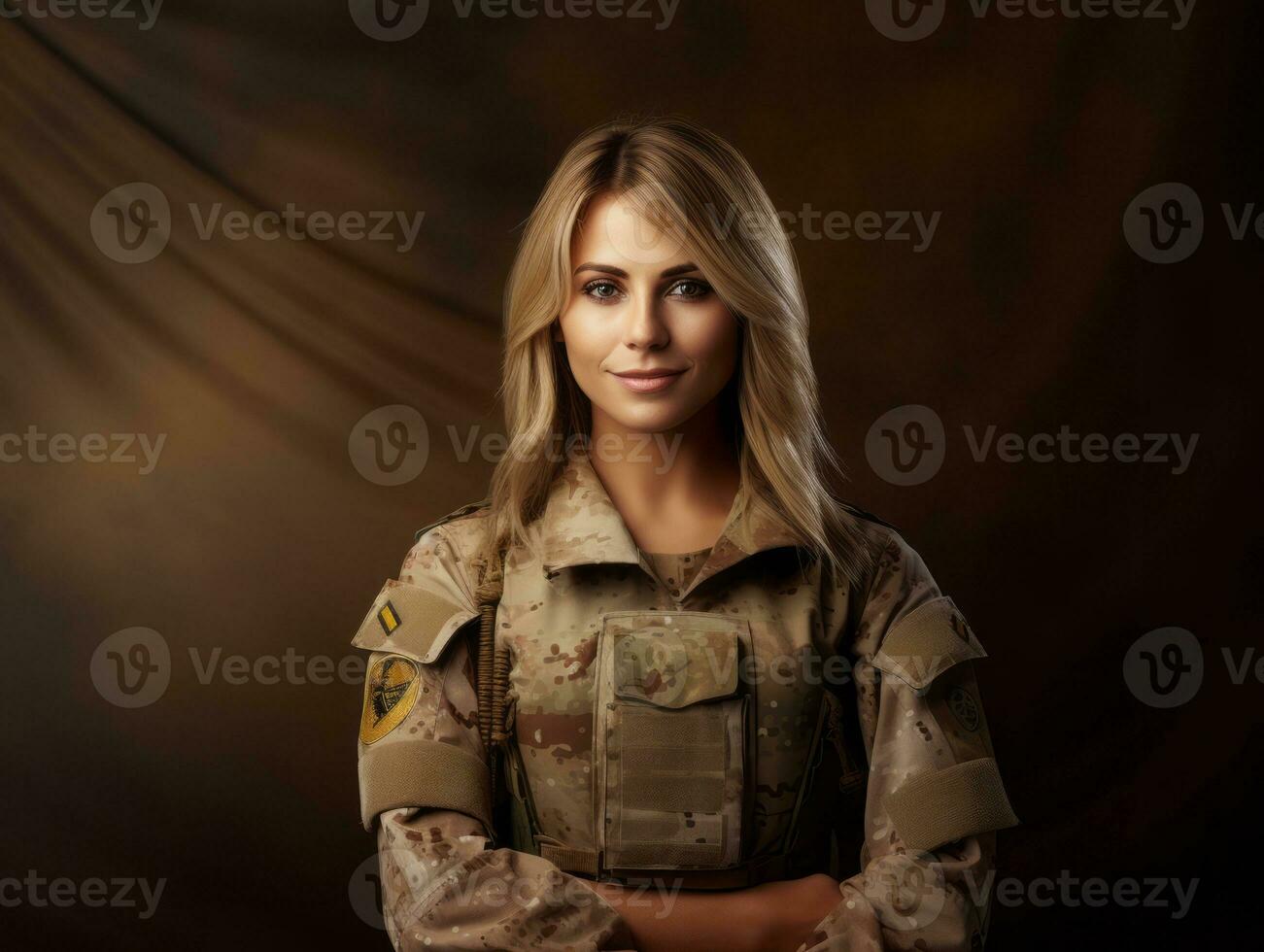 Woman serves as a dedicated and fearless soldier AI Generative photo