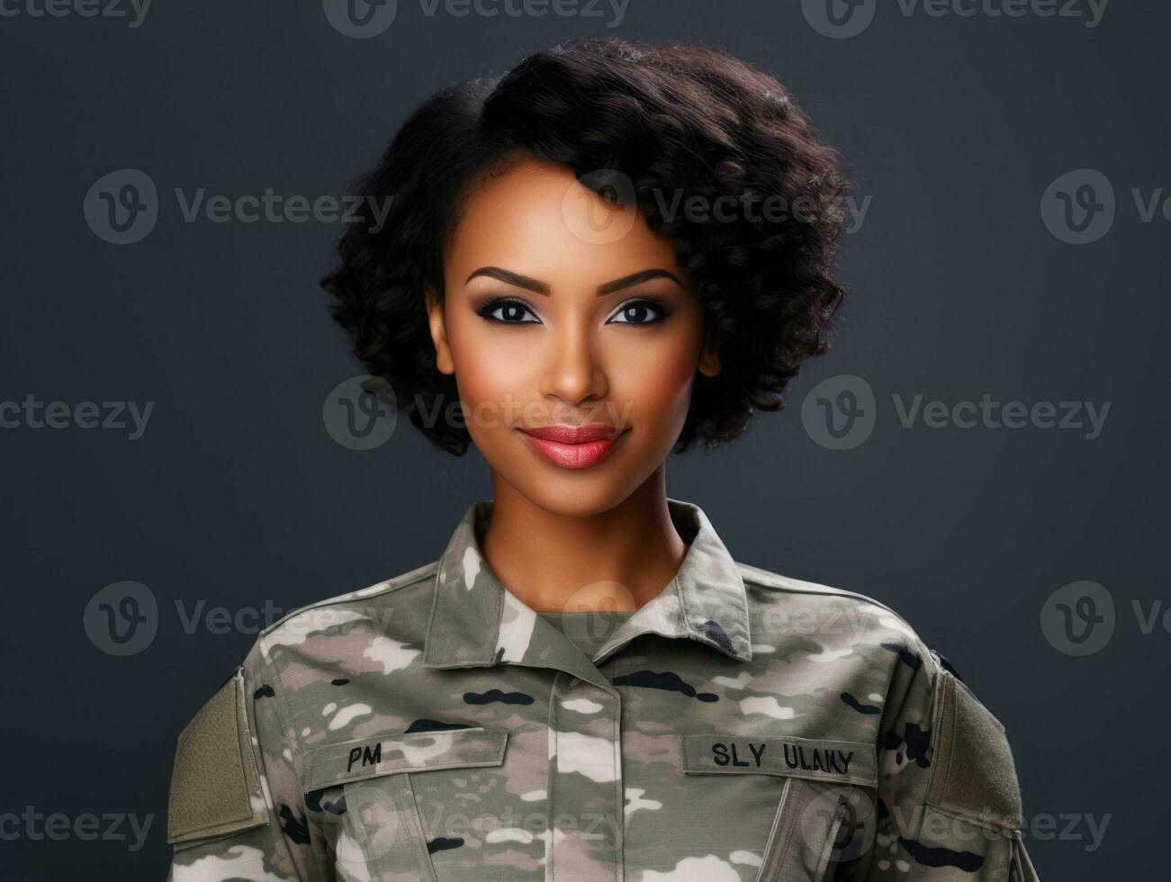 Woman serves as a dedicated and fearless soldier AI Generative photo