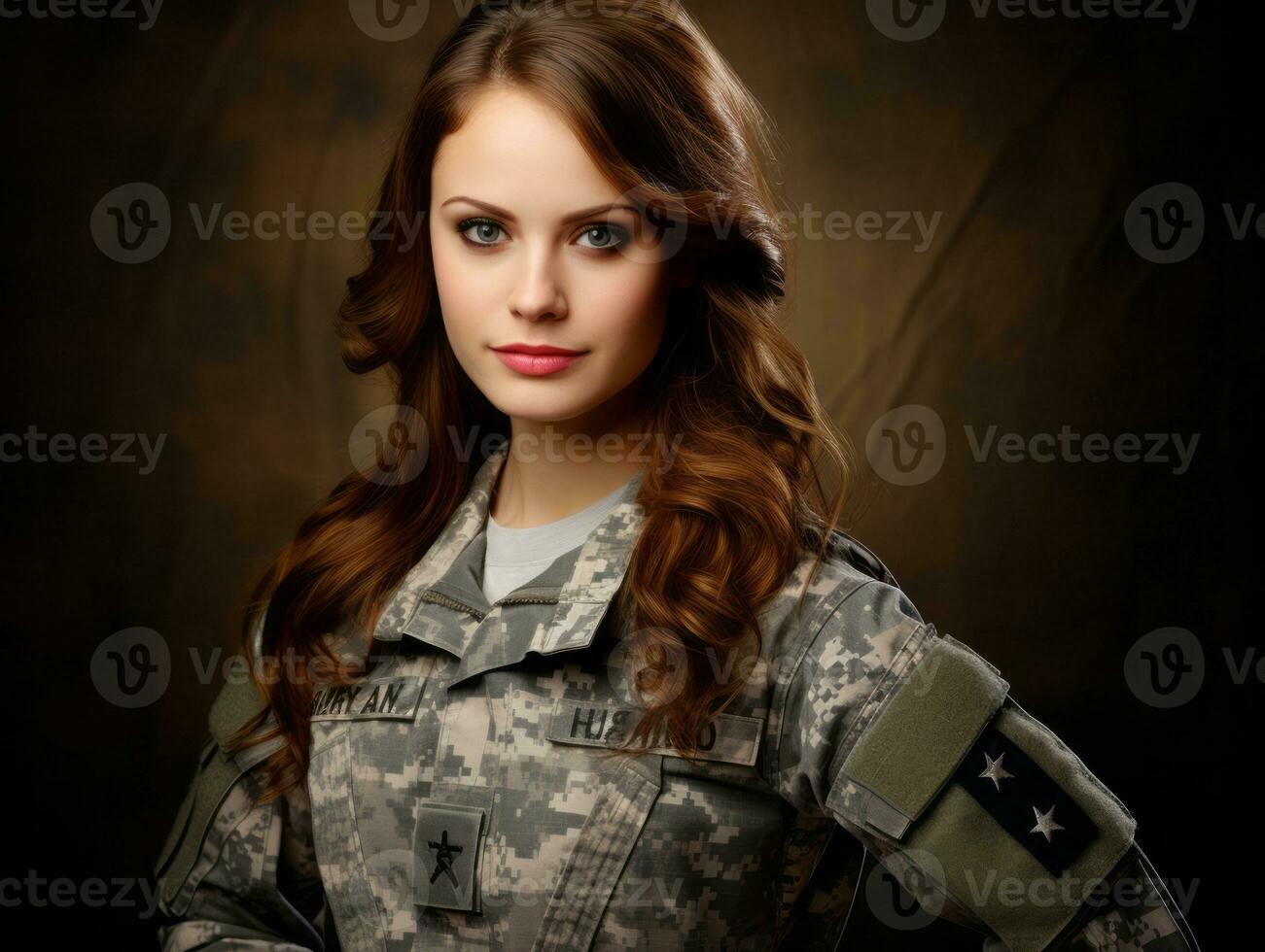 Woman serves as a dedicated and fearless soldier AI Generative photo