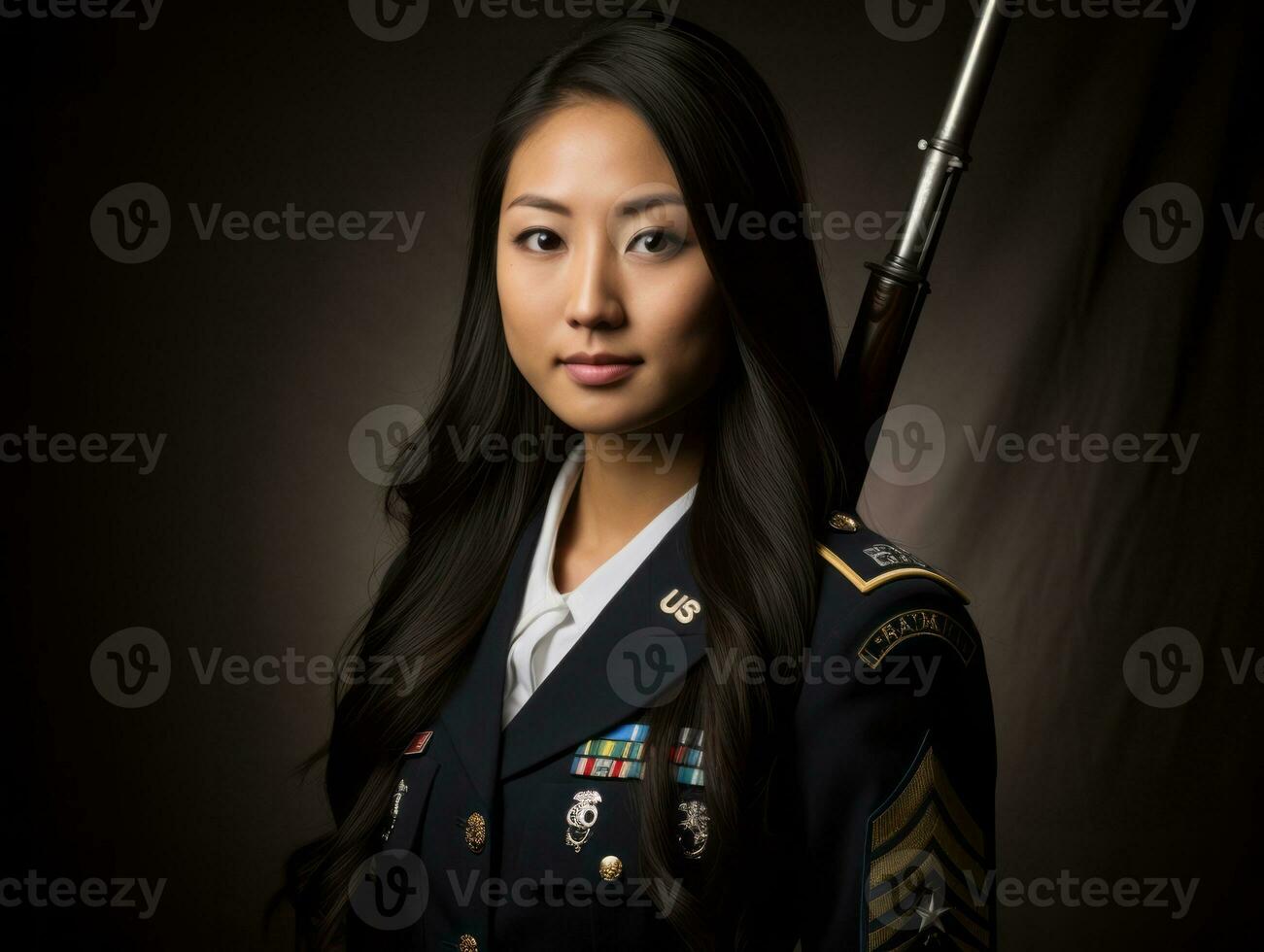 Woman serves as a dedicated and fearless soldier AI Generative photo