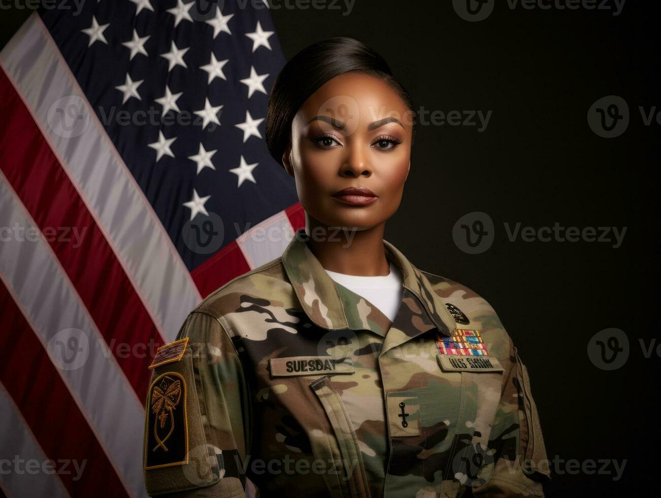 Woman serves as a dedicated and fearless soldier AI Generative photo