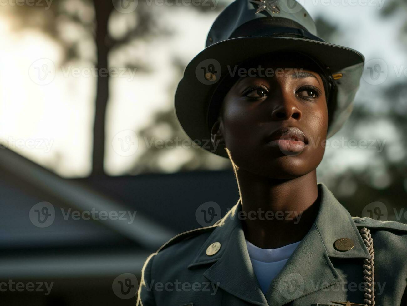 Woman serves as a dedicated and fearless soldier AI Generative photo