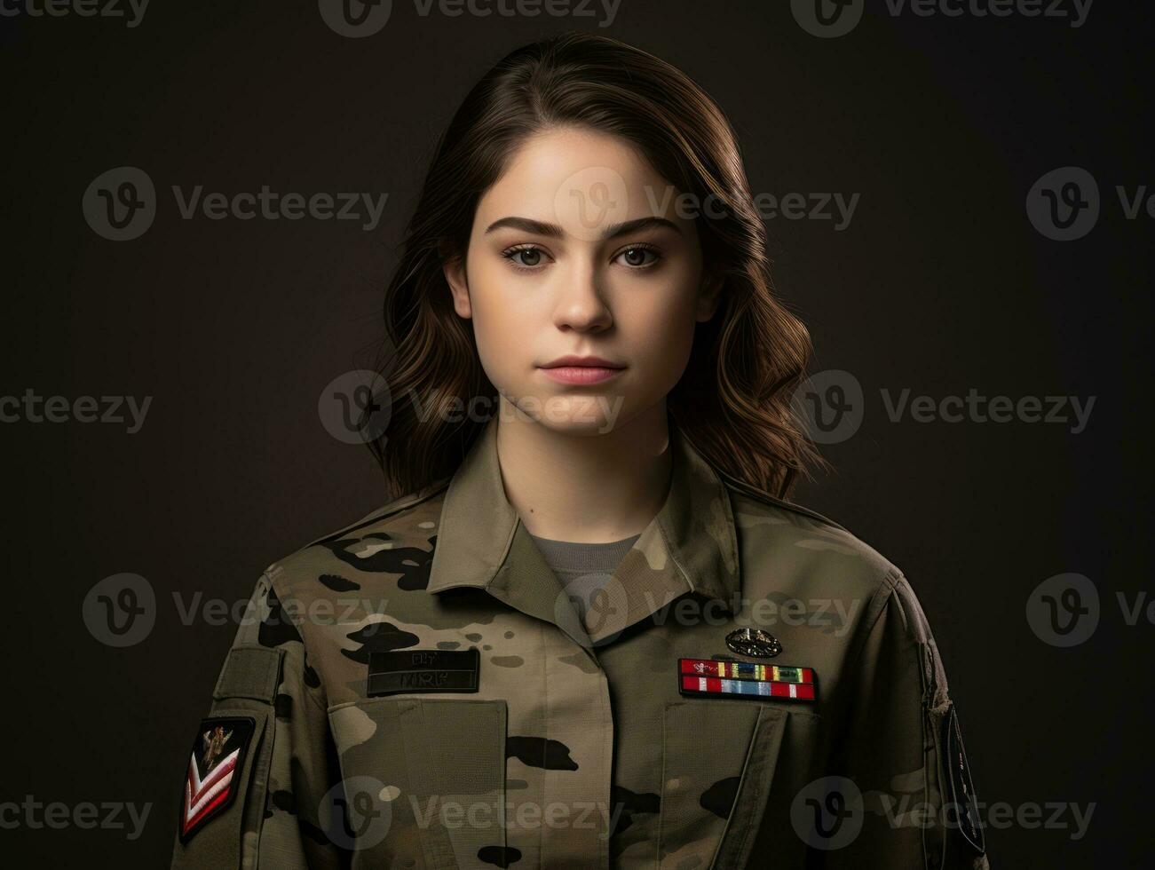 Woman serves as a dedicated and fearless soldier AI Generative photo