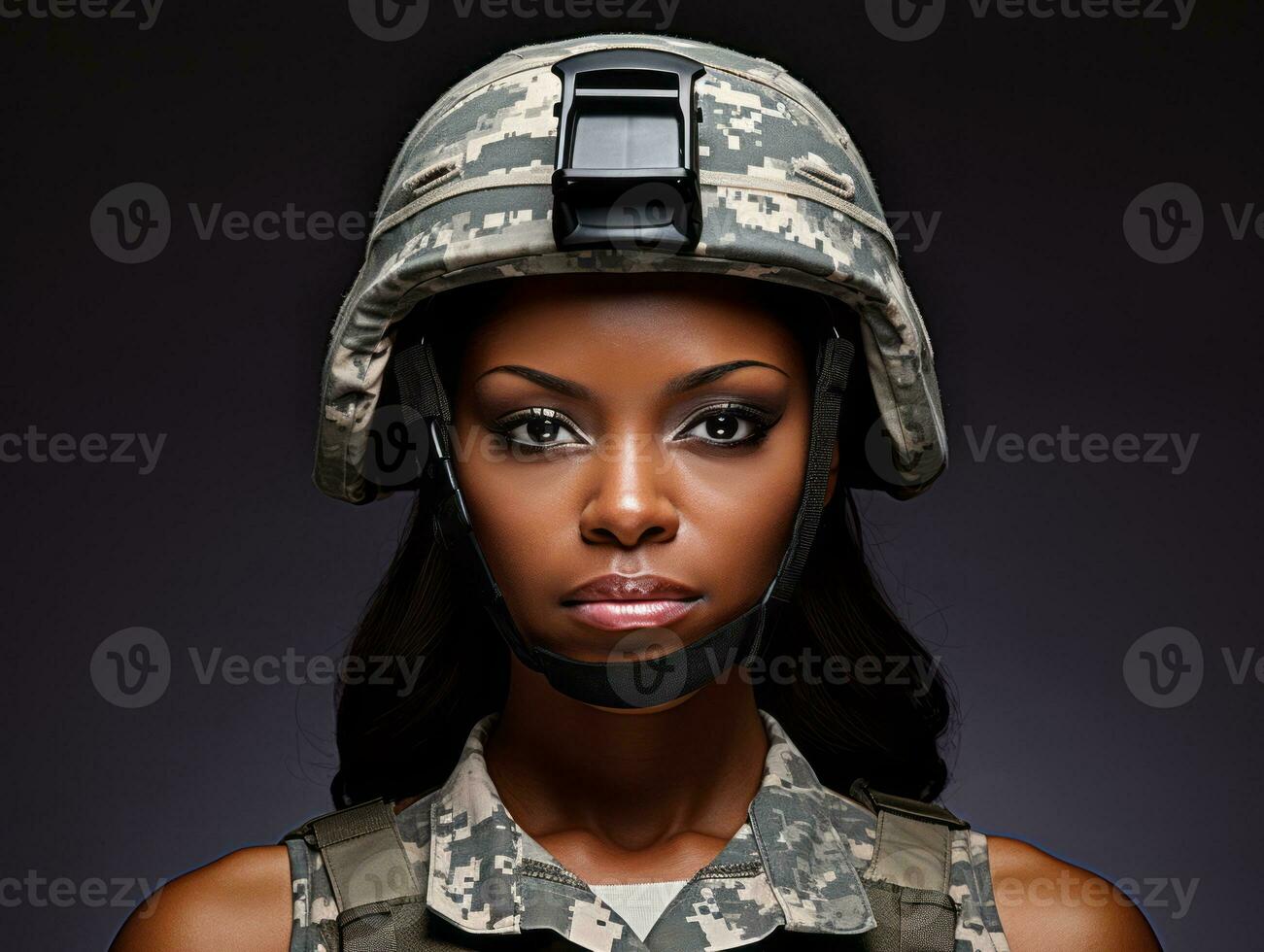 Woman serves as a dedicated and fearless soldier AI Generative photo