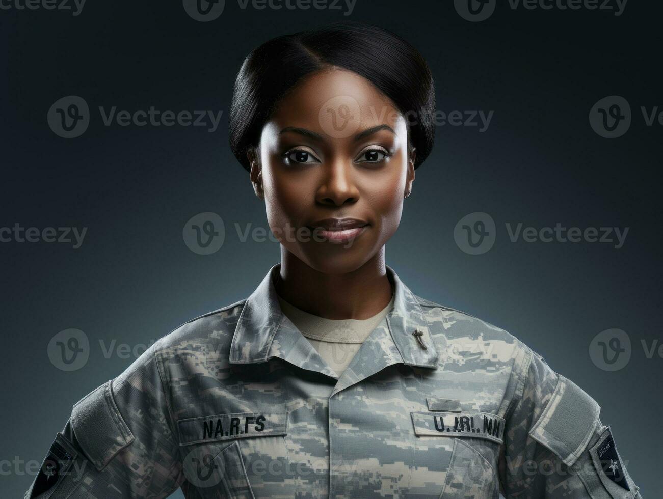 Woman serves as a dedicated and fearless soldier AI Generative photo