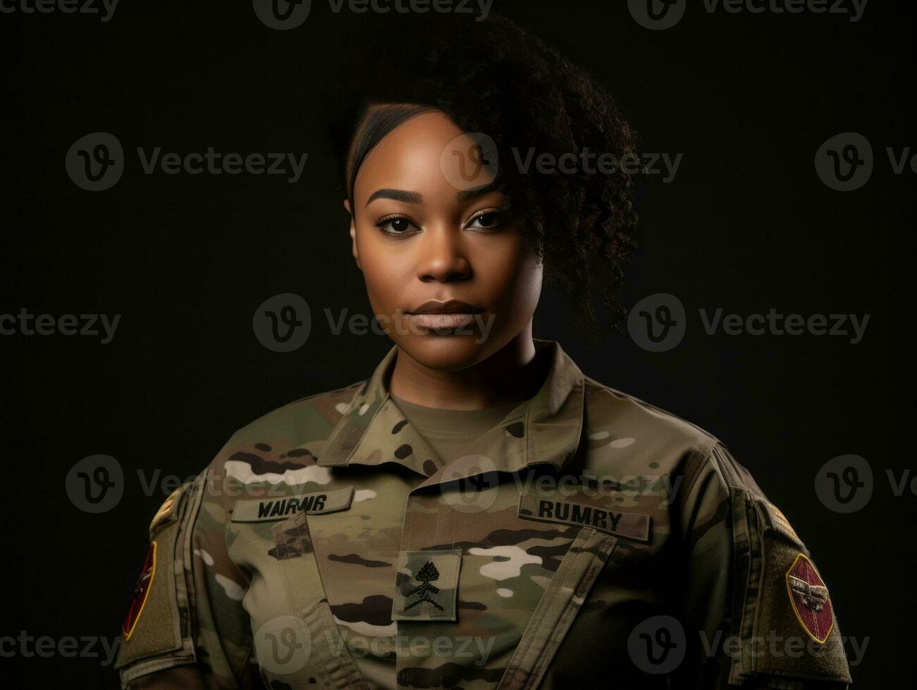 Woman serves as a dedicated and fearless soldier AI Generative photo