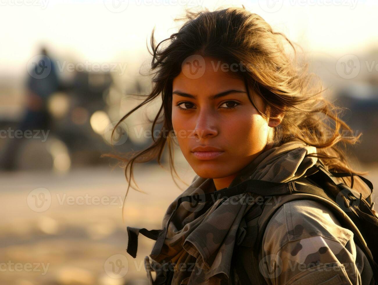 Woman serves as a dedicated and fearless soldier AI Generative photo
