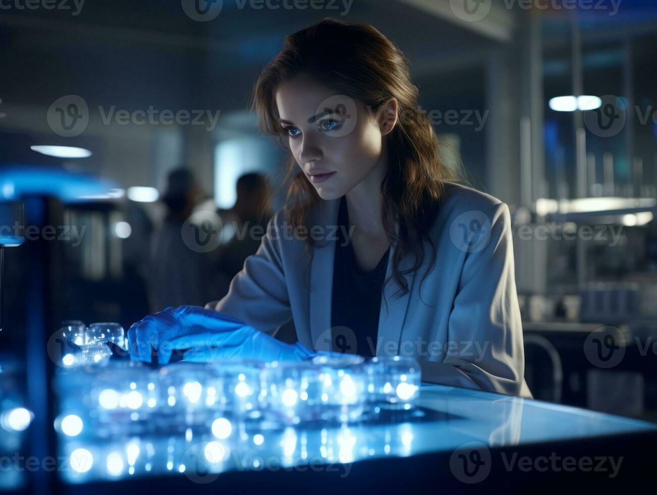 Female scientist conducting experiments in a high tech lab AI Generative photo