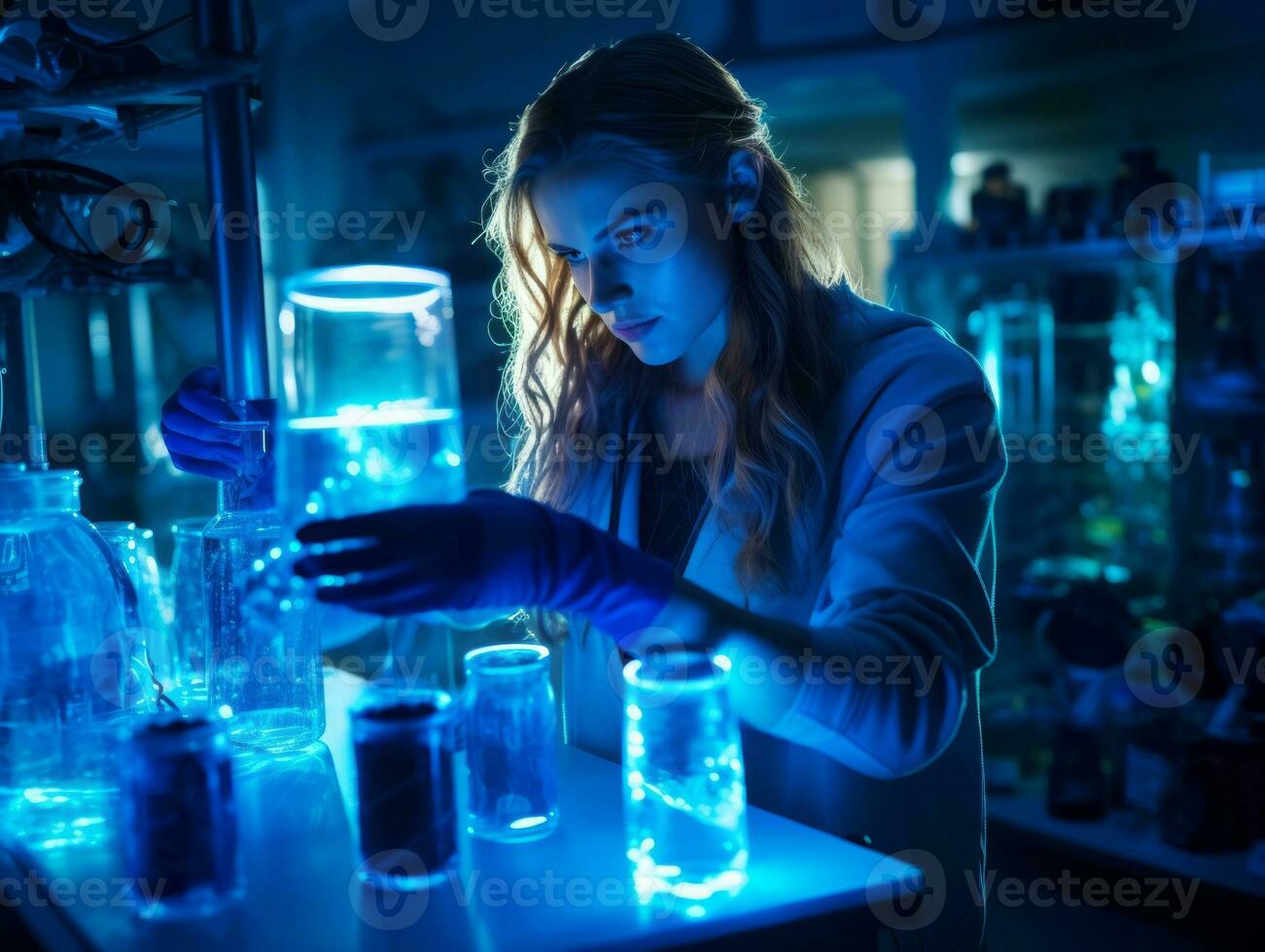 Female scientist conducting experiments in a high tech lab AI Generative photo