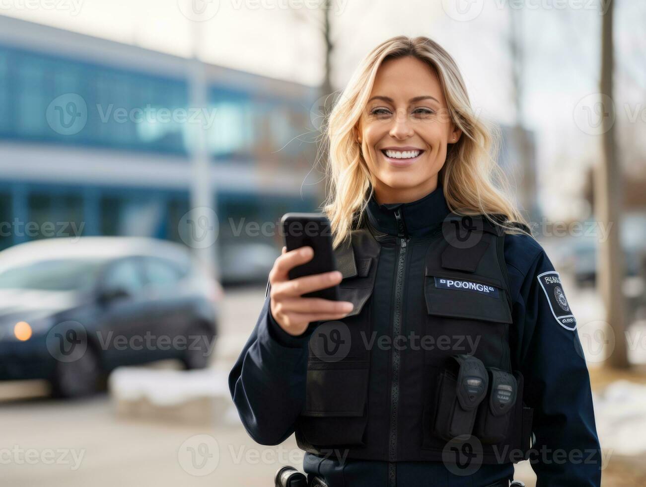 Policewoman is carefully examining the crime scene for potential evidence AI Generative photo