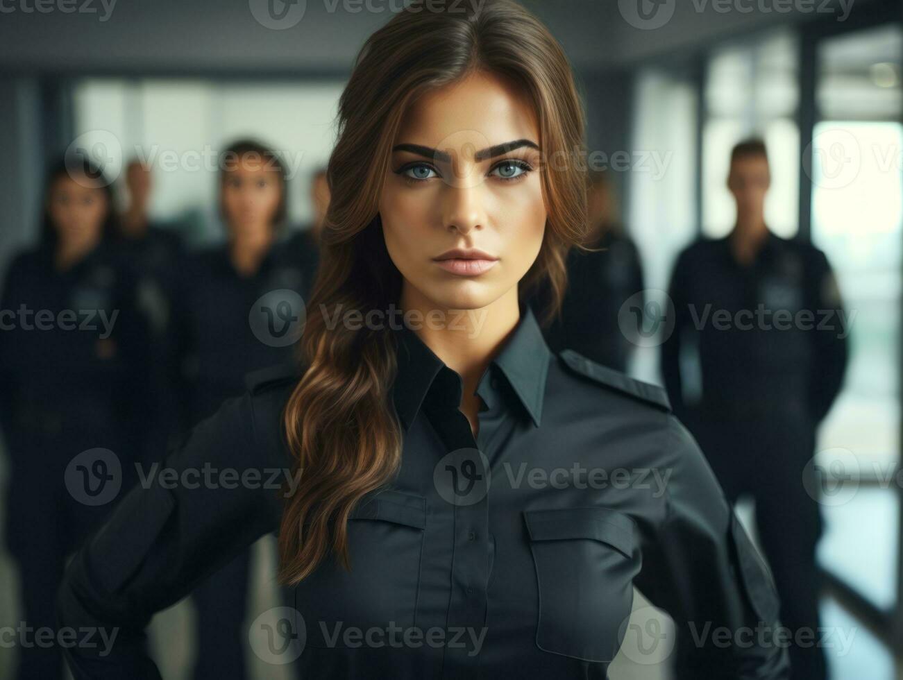 Policewoman is carefully examining the crime scene for potential evidence AI Generative photo