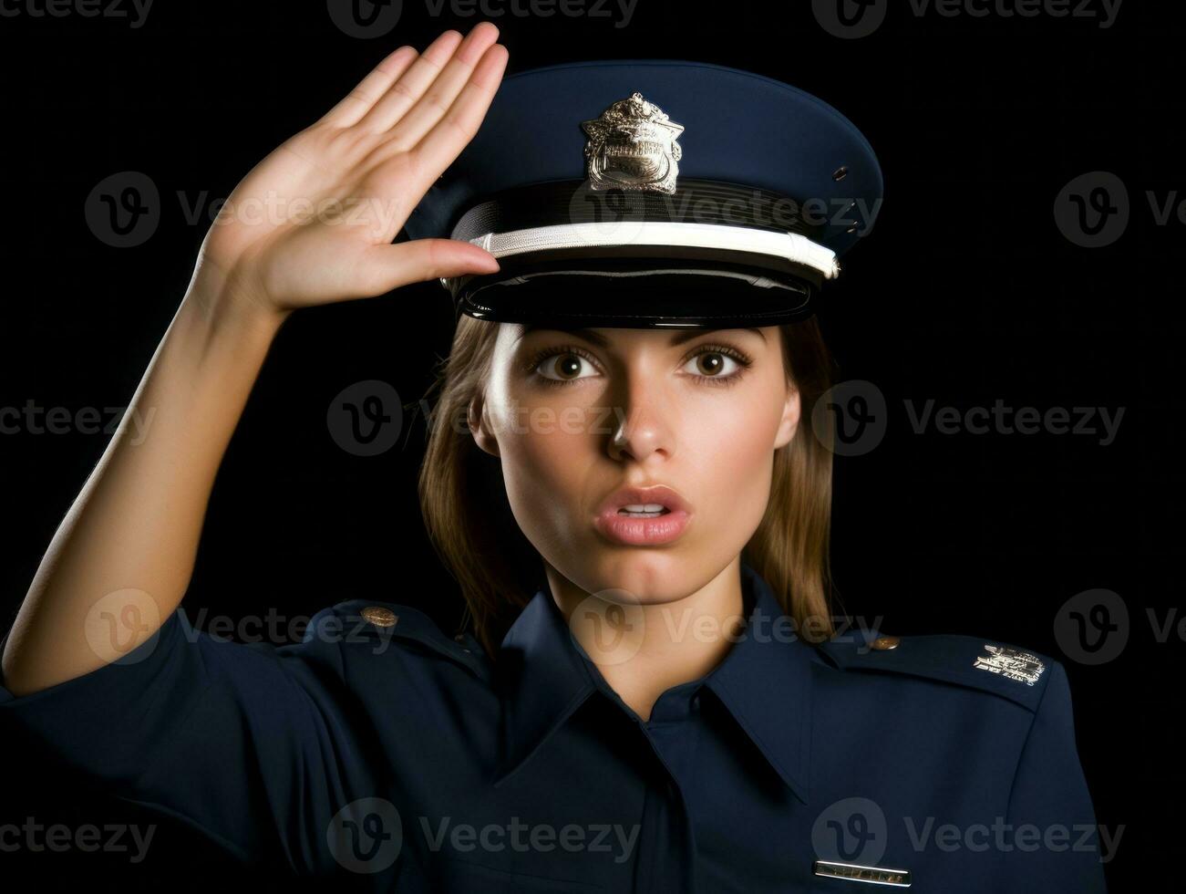 Policewoman is carefully examining the crime scene for potential evidence AI Generative photo