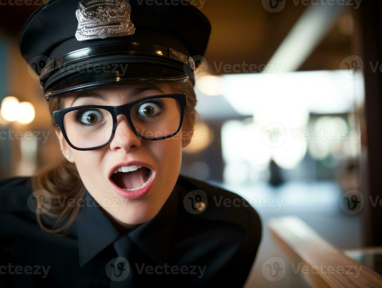 Policewoman is carefully examining the crime scene for potential evidence AI Generative photo