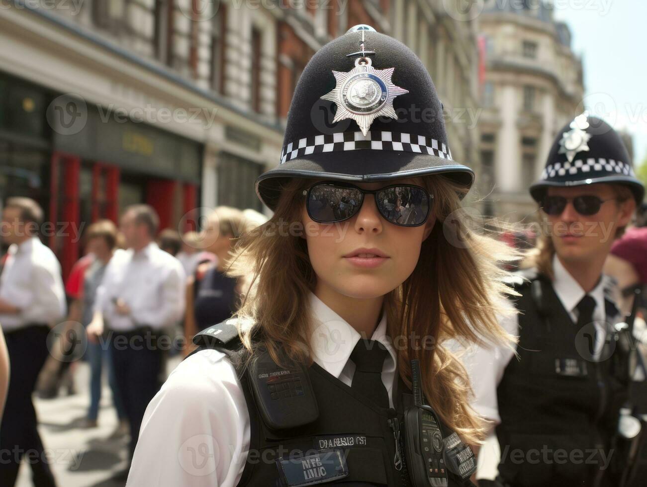 Policewoman is carefully examining the crime scene for potential evidence AI Generative photo