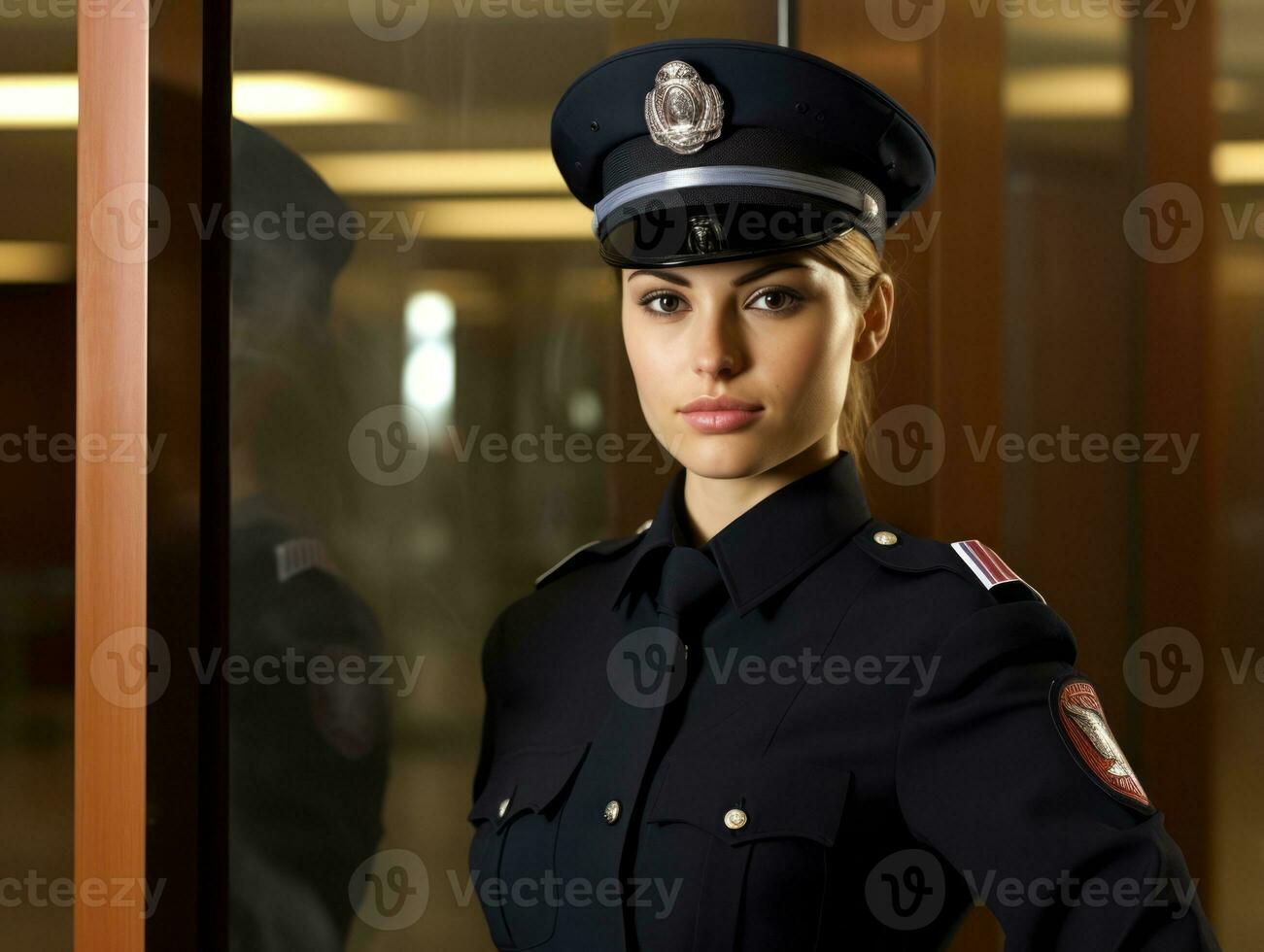 mujer policía es cuidadosamente examinando el crimen escena para potencial evidencia ai generativo foto
