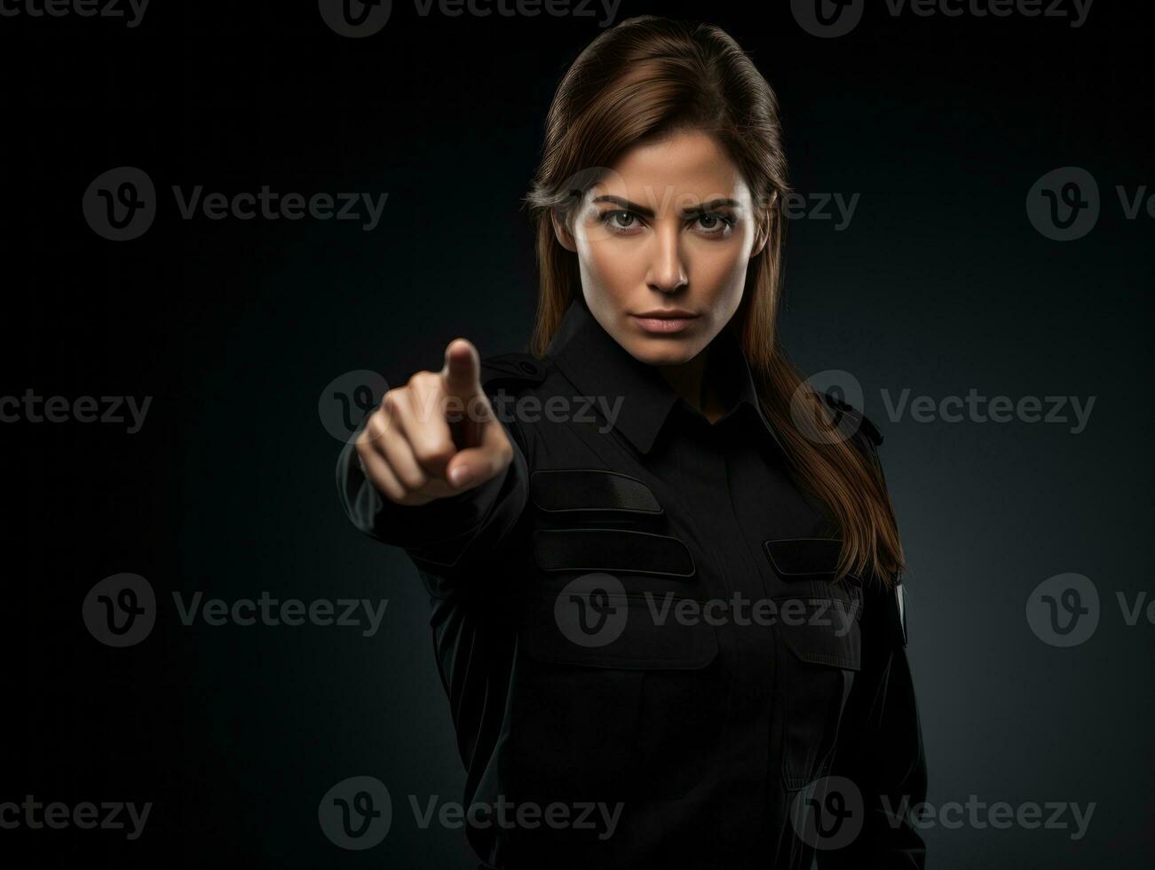 Policewoman is carefully examining the crime scene for potential evidence AI Generative photo