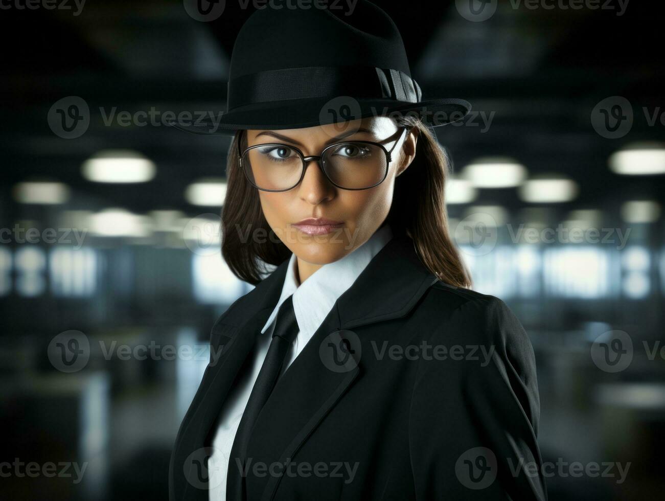 Policewoman is carefully examining the crime scene for potential evidence AI Generative photo