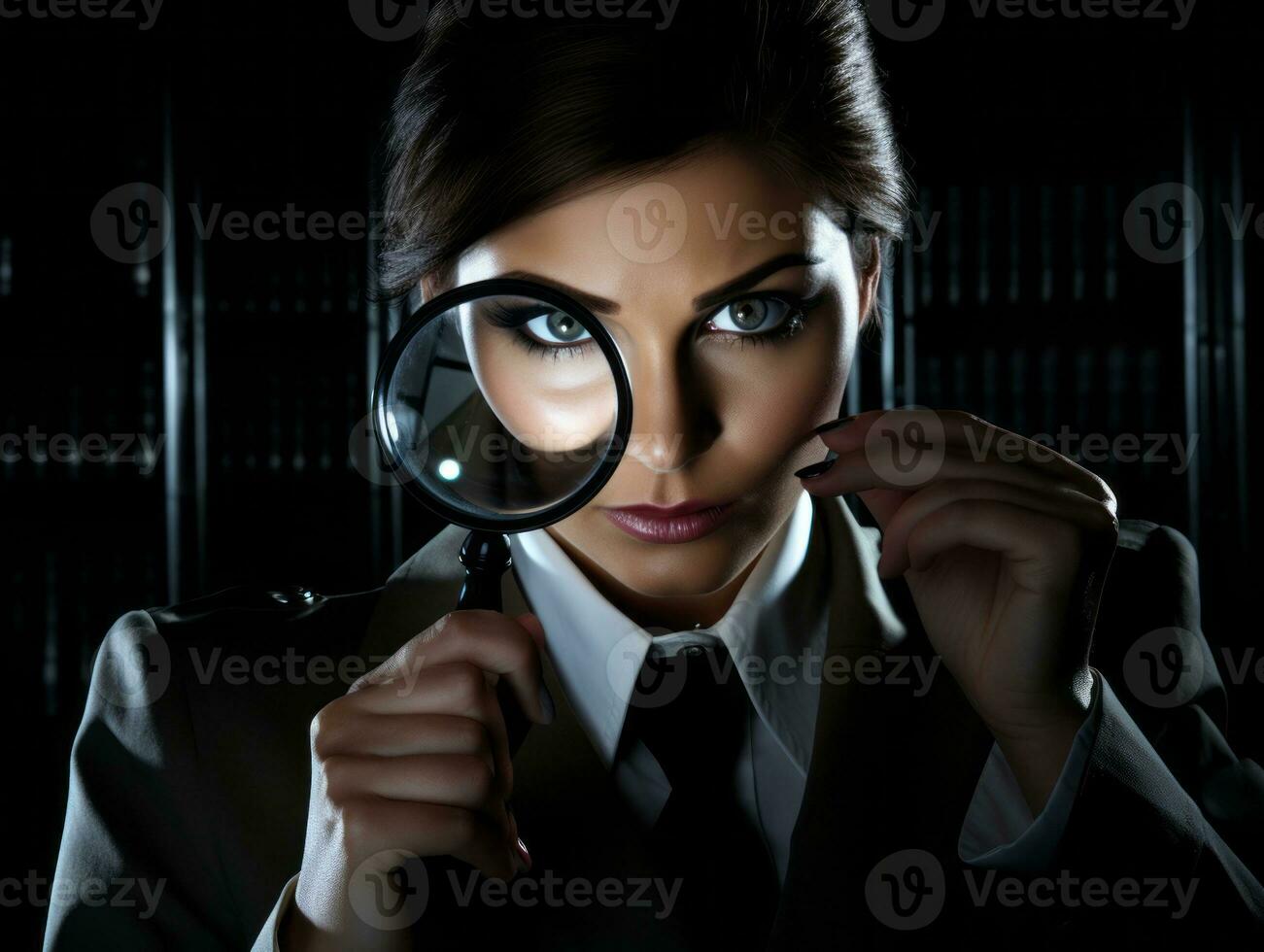 Policewoman is carefully examining the crime scene for potential evidence AI Generative photo