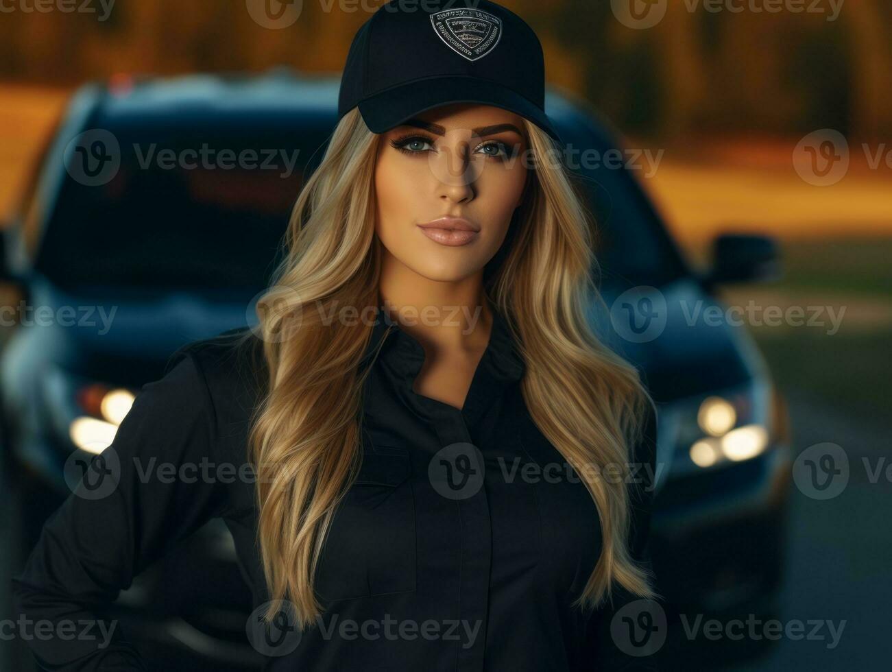 Policewoman is carefully examining the crime scene for potential evidence AI Generative photo