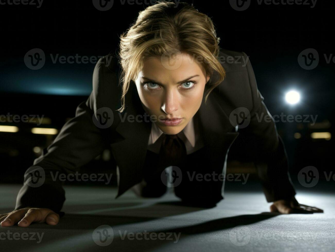 Policewoman is carefully examining the crime scene for potential evidence AI Generative photo