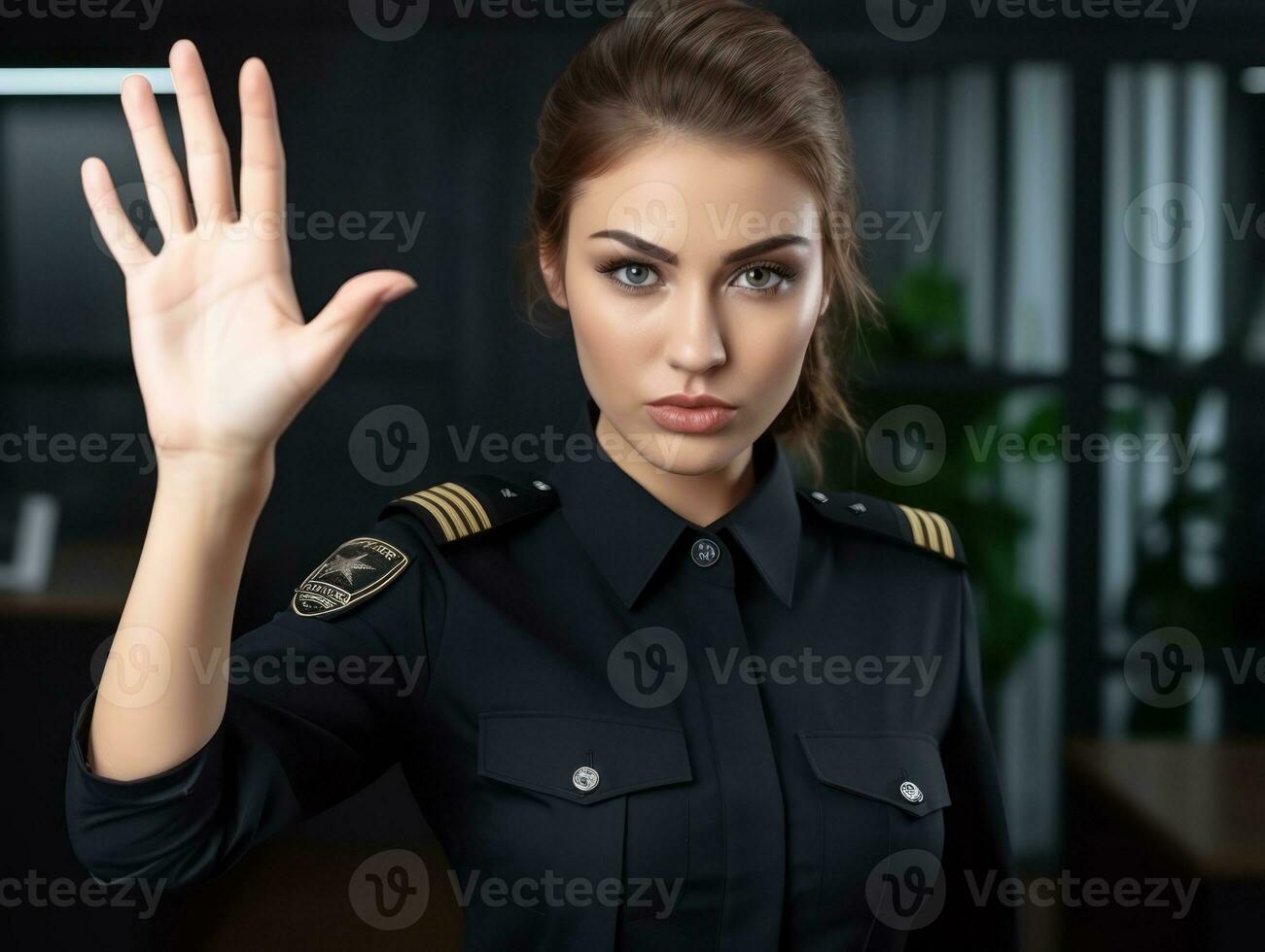 Policewoman is carefully examining the crime scene for potential evidence AI Generative photo